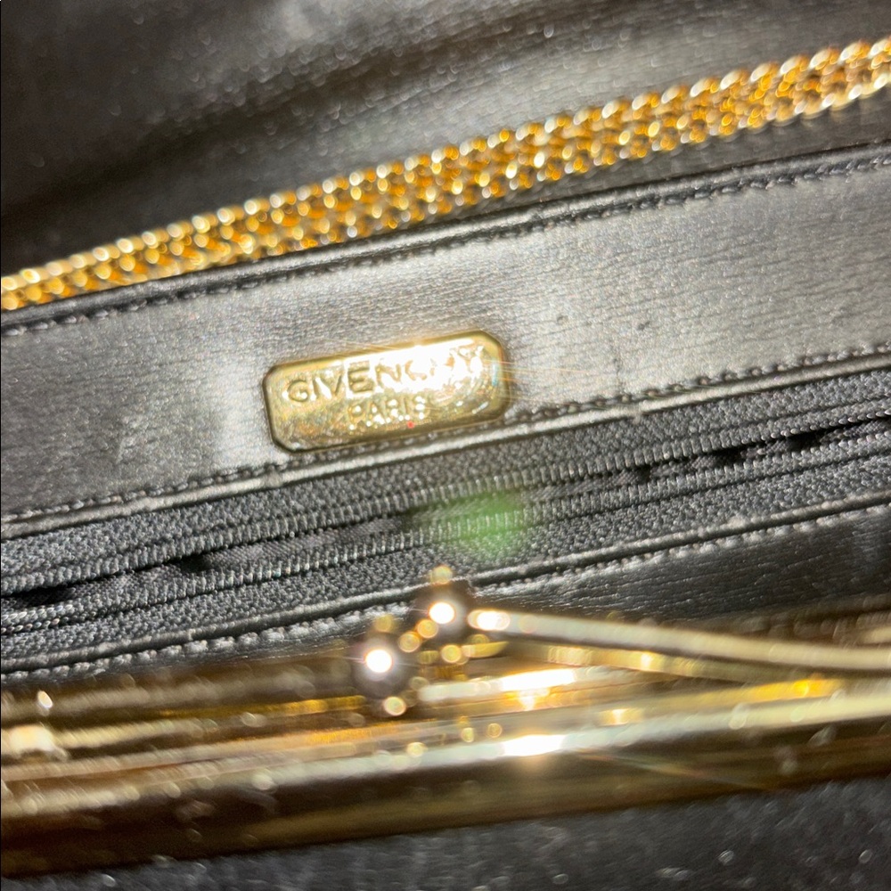 Vintage Givenchy Black Leather Clutch Crossbody Bag with Gold Chain - Picture 8 of 16
